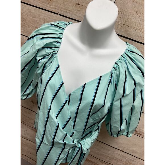 Worthington Womens Wrap Style Shirt Size Medium New Blouse Blue Striped TOp - Picture 5 of 14